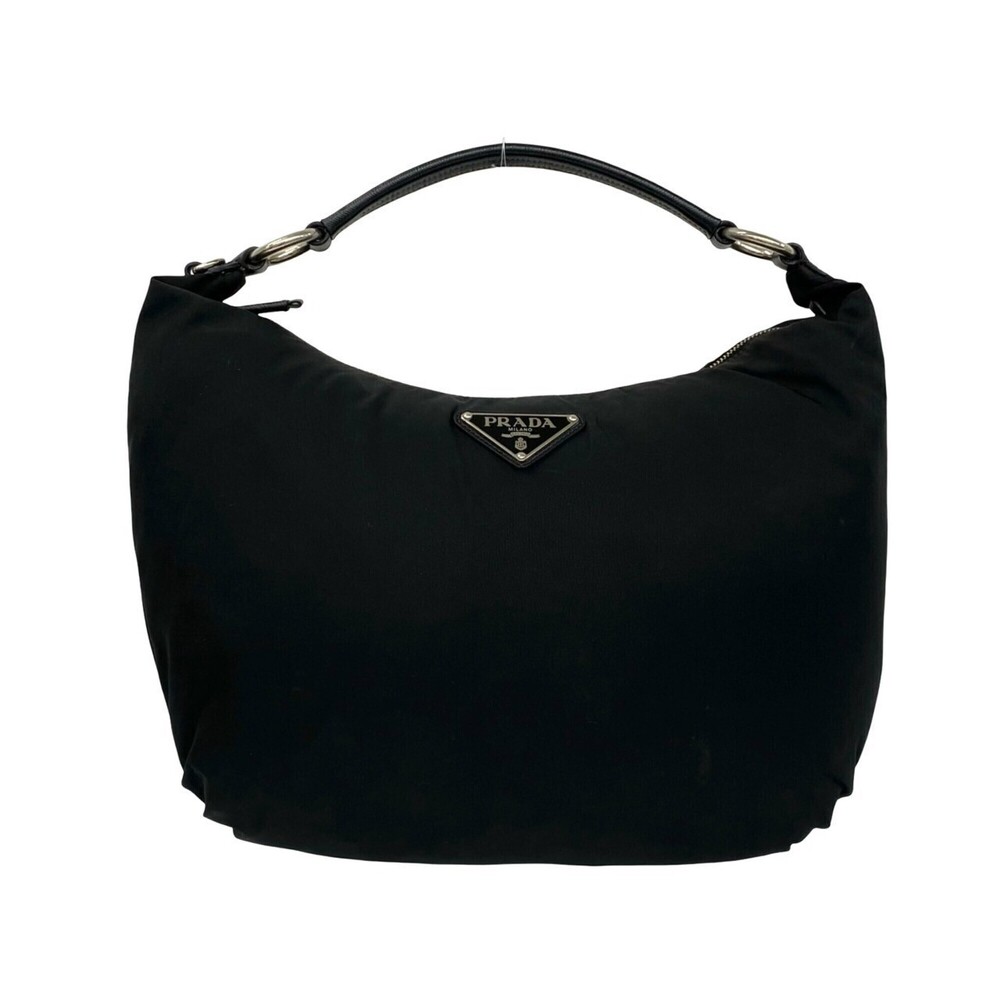 PRADA Prada Triangle Logo Hardware Tessuto Nylon Saffiano Leather Shoulder Ba...